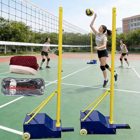 Adjustable Volleyball Poles with Heavy-Duty Net & Wheels, Indoor/Outdoor Use, 4 Heights (5.1ft-6.8ft) - Perfect for Adults, Youth, and Kids Games in Saudi Arabia