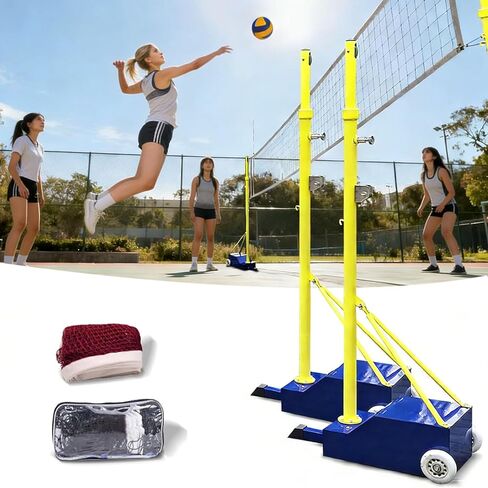Adjustable Volleyball Poles with Net for Backyard & Indoor Use, Heavy-Duty 5ft-6.8ft Height, Portable with Wheels, Perfect for Adults & Kids Sports Fun in Saudi Arabia