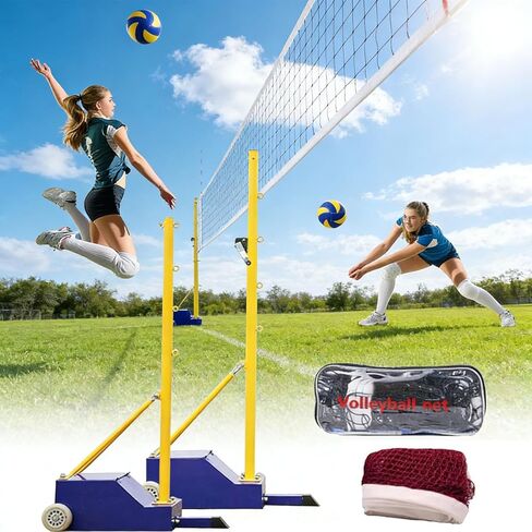 Adjustable Volleyball Poles with Wheels, 4 Heights 5ft-6.8ft, Heavy Duty Net Set for Backyard, Indoor & Outdoor Fun for Kids & Adults - Perfect for Family Sports in Saudi Arabia
