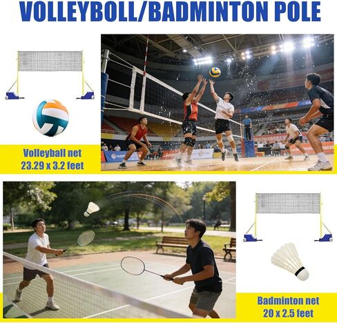 Adjustable Volleyball Poles & Net Set with Heavy-Duty Base, Wheels - 4 Height Levels (5ft-6.8ft) for Adults & Kids - Perfect for Schools & Stadiums in Saudi Arabia