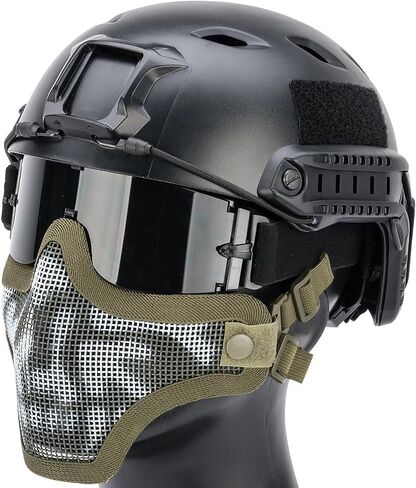 Evike Airsoft - Matrix Iron Face Carbon Steel Mesh Striker V1 Lower Half Face Pro (Color: OD Green/Skull) in Kuwait