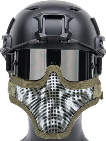 Evike Airsoft - Matrix Iron Face Carbon Steel Mesh Striker V1 Lower Half Face Pro (Color: OD Green/Skull) in Kuwait
