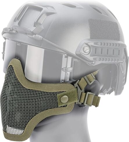 Evike Airsoft - Matrix Iron Face Carbon Steel Mesh Striker V1 Lower Half Face Pro (Color: OD Green) in Kuwait