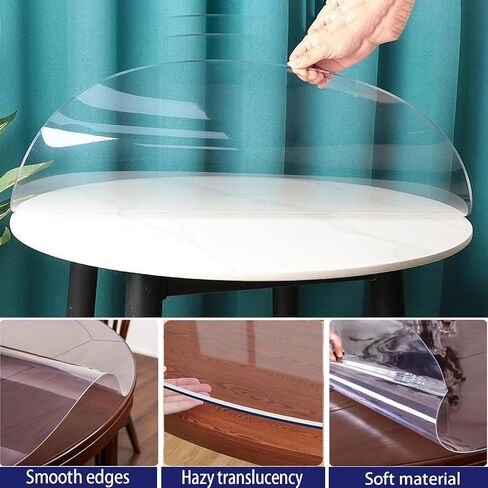 واقي غطاء طاولة شفاف، بساط مكتب من البلاستيك PVC، وسادة مكتب مستديرة مقاومة للماء مقاس 37 بوصة، مفرش طاولة سهل التنظيف مقاس 1.5 مم لطاولات القهوة، مكتب الكتابة، حجم غرفة الطعام قابل للتخصيص in Kuwait