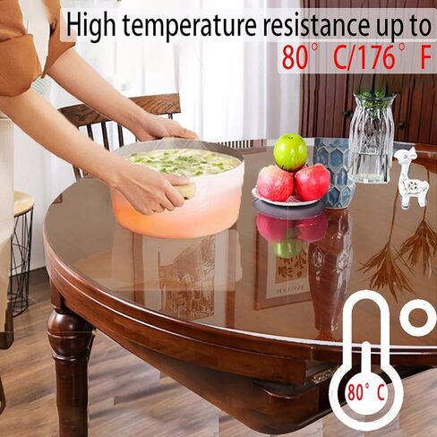 واقي غطاء طاولة شفاف، بساط مكتب من البلاستيك PVC، وسادة مكتب مستديرة مقاومة للماء مقاس 37 بوصة، مفرش طاولة سهل التنظيف مقاس 1.5 مم لطاولات القهوة، مكتب الكتابة، حجم غرفة الطعام قابل للتخصيص in Kuwait