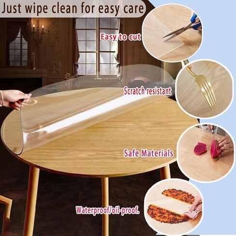 واقي غطاء طاولة شفاف، بساط مكتب من البلاستيك PVC، وسادة مكتب مستديرة مقاومة للماء مقاس 37 بوصة، مفرش طاولة سهل التنظيف مقاس 1.5 مم لطاولات القهوة، مكتب الكتابة، حجم غرفة الطعام قابل للتخصيص in Kuwait