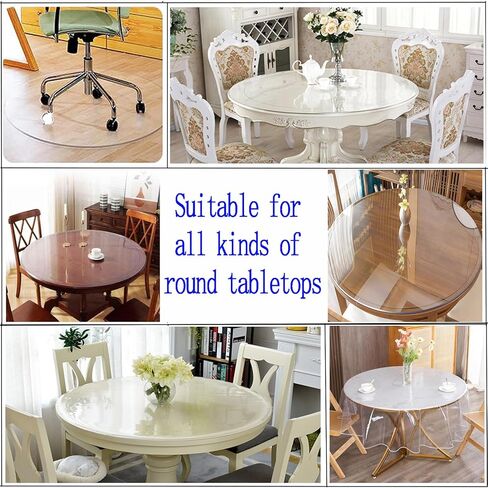 واقي غطاء طاولة شفاف، بساط مكتب من البلاستيك PVC، وسادة مكتب مستديرة مقاومة للماء مقاس 37 بوصة، مفرش طاولة سهل التنظيف مقاس 1.5 مم لطاولات القهوة، مكتب الكتابة، حجم غرفة الطعام قابل للتخصيص in Kuwait