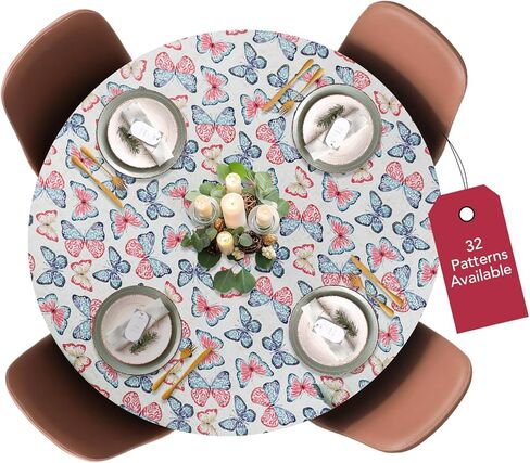 Covers For The Home Deluxe Elastic Edged Flannel Backed Vinyl Fitted Table Cover - Butterfly - Extra Large Round Oblong Oval - Fits Tables up to 57" - 65" in Kuwait