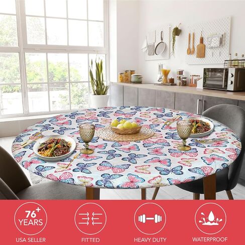 Covers For The Home Deluxe Elastic Edged Flannel Backed Vinyl Fitted Table Cover - Butterfly - Extra Large Round Oblong Oval - Fits Tables up to 57" - 65" in Kuwait