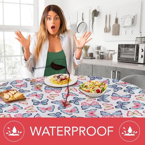 Covers For The Home Deluxe Elastic Edged Flannel Backed Vinyl Fitted Table Cover - Butterfly - Extra Large Round Oblong Oval - Fits Tables up to 57" - 65" in Kuwait