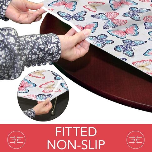 Covers For The Home Deluxe Elastic Edged Flannel Backed Vinyl Fitted Table Cover - Butterfly - Extra Large Round Oblong Oval - Fits Tables up to 57" - 65" in Kuwait