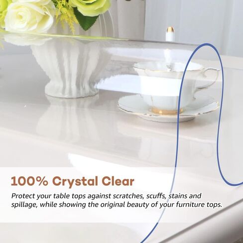 RostiKong 60 بوصة غطاء طاولة مستدير شفاف حامي طاولة دائرة شفافة حامي طاولة من البلاستيك الفينيل وسادة حامي الأثاث الخشبي وسادة مكتب أعلى حصيرة للخشب مكتب زجاج حديقة طاولة غرفة الطعام in Kuwait