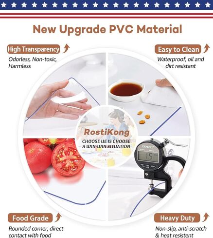RostiKong 60 بوصة غطاء طاولة مستدير شفاف حامي طاولة دائرة شفافة حامي طاولة من البلاستيك الفينيل وسادة حامي الأثاث الخشبي وسادة مكتب أعلى حصيرة للخشب مكتب زجاج حديقة طاولة غرفة الطعام in Kuwait