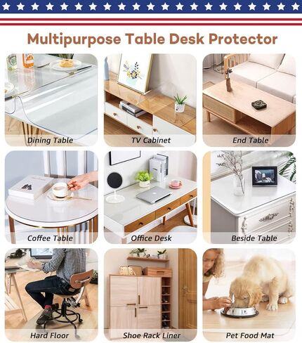 RostiKong 60 بوصة غطاء طاولة مستدير شفاف حامي طاولة دائرة شفافة حامي طاولة من البلاستيك الفينيل وسادة حامي الأثاث الخشبي وسادة مكتب أعلى حصيرة للخشب مكتب زجاج حديقة طاولة غرفة الطعام in Kuwait
