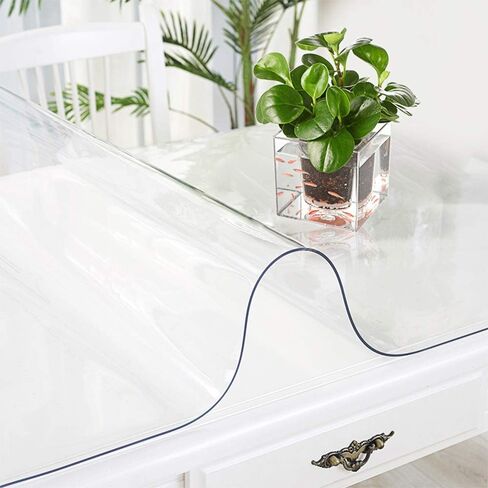 48 X 96 Inch Table Protector Dining Tabletop Topper Protection Pad Wooden Furniture Protective Cover Mat Desk Top Wipeable End Table Cloth Waterproof PVC Vinyl Wipeable Clear Plastic Tablecloth 8ft in Kuwait