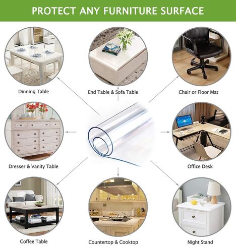 48 X 96 Inch Table Protector Dining Tabletop Topper Protection Pad Wooden Furniture Protective Cover Mat Desk Top Wipeable End Table Cloth Waterproof PVC Vinyl Wipeable Clear Plastic Tablecloth 8ft in Kuwait