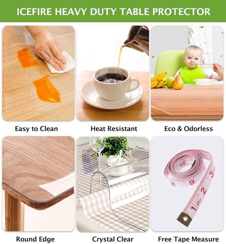 48 X 96 Inch Table Protector Dining Tabletop Topper Protection Pad Wooden Furniture Protective Cover Mat Desk Top Wipeable End Table Cloth Waterproof PVC Vinyl Wipeable Clear Plastic Tablecloth 8ft in Kuwait