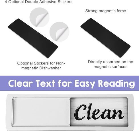 2 Status Dishwasher Magnet Clean Dirty Sign, Self-Sticky Acrylic Dishwashers Sticker, Adhesive Dishwashers Clean/Dirty Indicator Symbol Dishwasher Sticker for Home Kitchen Decor (Silver) in Saudi Arabia