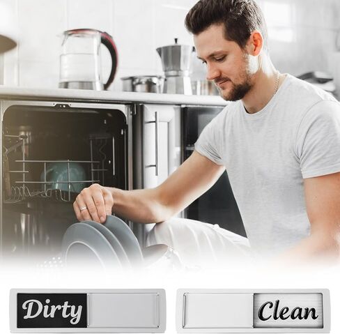 2 Status Dishwasher Magnet Clean Dirty Sign, Self-Sticky Acrylic Dishwashers Sticker, Adhesive Dishwashers Clean/Dirty Indicator Symbol Dishwasher Sticker for Home Kitchen Decor (Silver) in Saudi Arabia