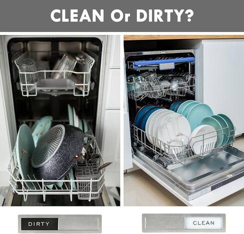 Dishwasher Magnet Clean Dirty Indicator, Stainless Steel Slide Sign, Dual Magnetic & Adhesive Mount, Millennial Gray White, Durable Kitchen Appliance Accessory in Saudi Arabia
