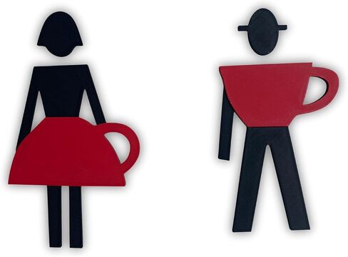 WC Sign Coffee Cup Inspired Male Female – Modern 3D Printed Restroom Door Sign, Unique Coffee Cup Bathroom Symbol, Fun Conversation Starter Café Décor, Durable Lightweight in Saudi Arabia