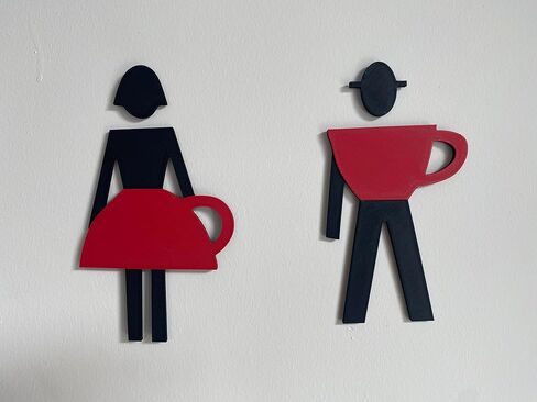 WC Sign Coffee Cup Inspired Male Female – Modern 3D Printed Restroom Door Sign, Unique Coffee Cup Bathroom Symbol, Fun Conversation Starter Café Décor, Durable Lightweight in Saudi Arabia