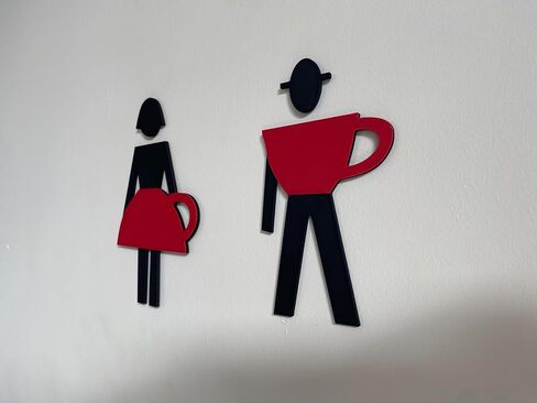 WC Sign Coffee Cup Inspired Male Female – Modern 3D Printed Restroom Door Sign, Unique Coffee Cup Bathroom Symbol, Fun Conversation Starter Café Décor, Durable Lightweight in Saudi Arabia