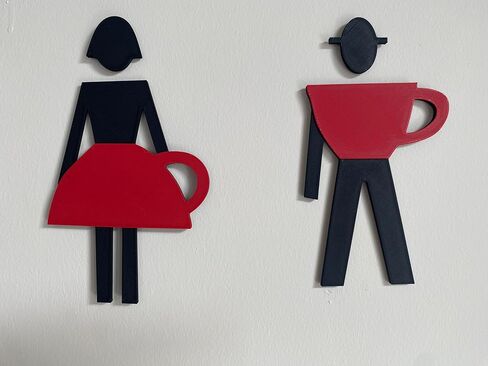 WC Sign Coffee Cup Inspired Male Female – Modern 3D Printed Restroom Door Sign, Unique Coffee Cup Bathroom Symbol, Fun Conversation Starter Café Décor, Durable Lightweight in Saudi Arabia