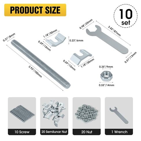 موصلات مفصلات سطح الطاولة، مسمار تثبيت أعلى الطاولة، مسامير رسم مثبتات كتلة الجزار، أجهزة توصيل براغي ميتري لإطار السرير|الأثاث|الطاولة (النوع الفضي 10 قطع) in Kuwait