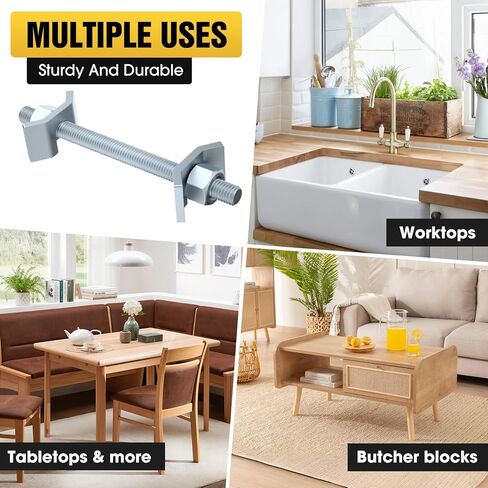 موصلات مفصلات سطح الطاولة، مسمار تثبيت أعلى الطاولة، مسامير رسم مثبتات كتلة الجزار، أجهزة توصيل براغي ميتري لإطار السرير|الأثاث|الطاولة (النوع الفضي 10 قطع) in Kuwait