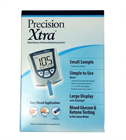 مجموعة أدوات قياس جلوكوز الدم والكيتون Precision Xtra + 10 شرائط اختبار Precision Xtra Ketone + شهر واحد من Abbott Freestyle 28 مقياس الوخز + مناديل كحول dynarex + ملصق I Love Keto in Kuwait