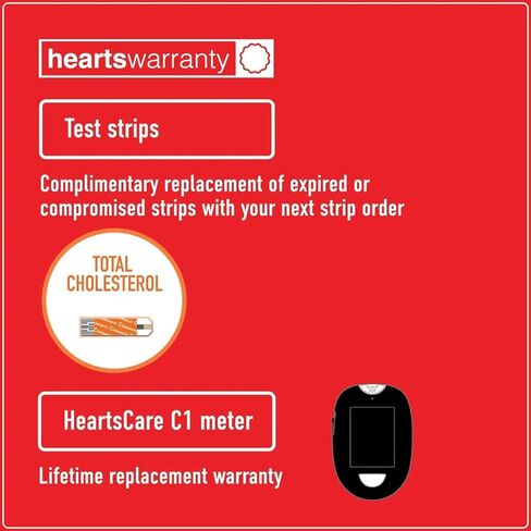 مجموعة اختبار HeartsCare C1 Plus لمقياس الكوليسترول الكلي في المنزل مع عدد TC 10 مع تطبيق HeartsHome ثلاثي الأبعاد بتقنية البلوتوث. in Kuwait
