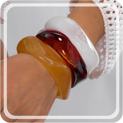 RINHOO 3pcs Acrylic Bangle Colorful Square Resin Bracelet Irregular Punk Geometric Statement Jewelry for Women in Kuwait