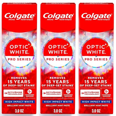 Colgate Optic White Pro Series High Impact White, 3 Pack, Teeth Whitening Toothpaste with 5% Hydrogen Peroxide and ActivShine, Brilliant Mint Flavor, 3.0 OZ in Kuwait