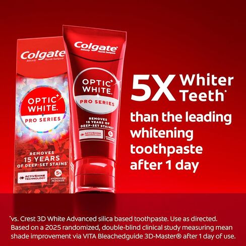 Colgate Optic White Pro Series High Impact White, 3 Pack, Teeth Whitening Toothpaste with 5% Hydrogen Peroxide and ActivShine, Brilliant Mint Flavor, 3.0 OZ in Kuwait