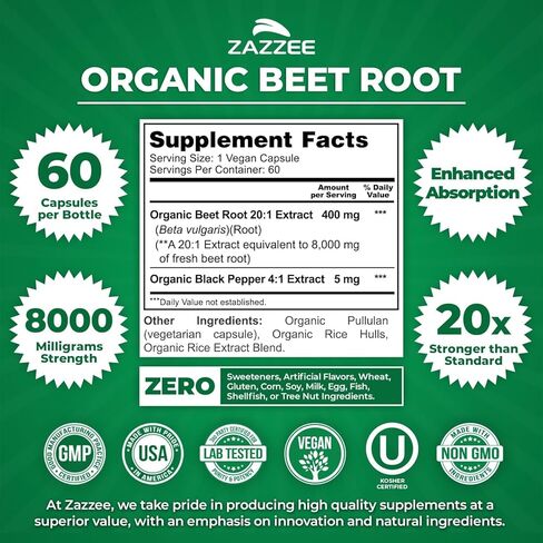 Zazzee Active Lifestyle Support Bundle | Organic Beet Root Capsules & High Strength Conjugated Linoleic Acid Softgels | Non-GMO & ISO Lab Tested (60 Servings Each) in Saudi Arabia