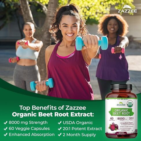 Zazzee Active Lifestyle Support Bundle | Organic Beet Root Capsules & High Strength Conjugated Linoleic Acid Softgels | Non-GMO & ISO Lab Tested (60 Servings Each) in Saudi Arabia