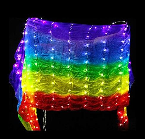 WEISIPU Hand-Made Women's Belly Dance LED Silk Scarf Veils - Beautiful Gradual Colors for Professional Performances Dance/Outdoor Adult Size 39.3"x78.7" in Kuwait