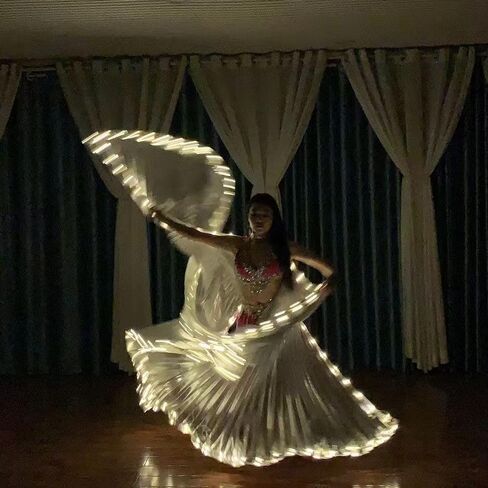 LED + حافة لامعة للرقص الشرقي بقيادة جناح متوهج، عرض الدعائم راقصة الفلورسنت، ضوء أصفر زي رقص مفتوح للبالغين، كرنفال الهالوين عروض العطلات الرئيسية والنشاط الليلي in Kuwait