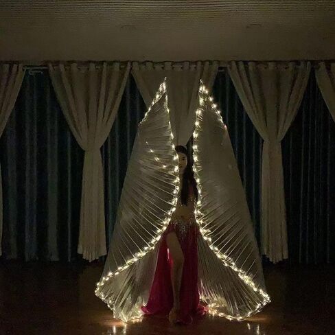 LED + حافة لامعة للرقص الشرقي بقيادة جناح متوهج، عرض الدعائم راقصة الفلورسنت، ضوء أصفر زي رقص مفتوح للبالغين، كرنفال الهالوين عروض العطلات الرئيسية والنشاط الليلي in Kuwait