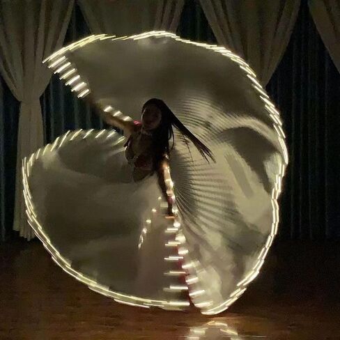 LED + حافة لامعة للرقص الشرقي بقيادة جناح متوهج، عرض الدعائم راقصة الفلورسنت، ضوء أصفر زي رقص مفتوح للبالغين، كرنفال الهالوين عروض العطلات الرئيسية والنشاط الليلي in Kuwait