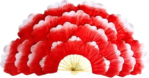 Dance Fans, 1 Pair Peony Flower Faux Silk Veil Fans, Faux Silk Bamboo Long Fans, Abanicos de Danza, Large Flower Petals Fans, Group Dance Performance Prop in Saudi Arabia