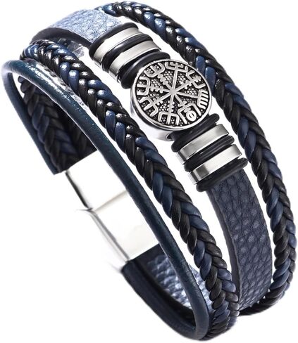 Mens Leather Bracelet Multi-Layer Braided Leather Bracelet for Men Gift in Kuwait