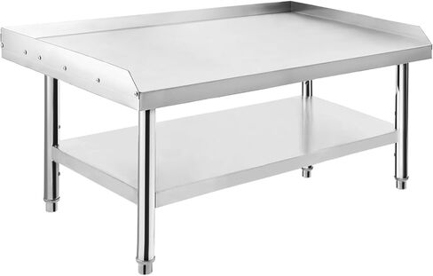 Stainless Steel 24x24x24 Inch Equipment Grill Stand Table, 660 Lbs Top & Bottom Shelf, Adjustable Legs, 2" Edge Baffle, for Hotel, Home, Commercial Restaurant Kitchen in Kuwait