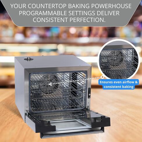 Cadco XAFT-04HS-LD Bakerlux LED فرن حراري تجاري رقمي نصف الحجم، 4 أرفف، ستانلس ستيل، 23-5/8 بوصة، 208/240 فولت، معتمد من NSF لاستخدام المطاعم وشاحنات الطعام in Saudi Arabia