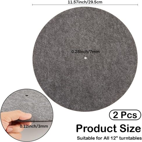 CRASPIRE 2Pcs Felt Turntable Mats Vinyl Record Pad Platter Mat 11.6 Inch Gray Anti Slip Anti Static Flat Round Disc Protective Wool Player Slipmat Mats for Damped Resonance Cleaner Audio Output Home in Kuwait