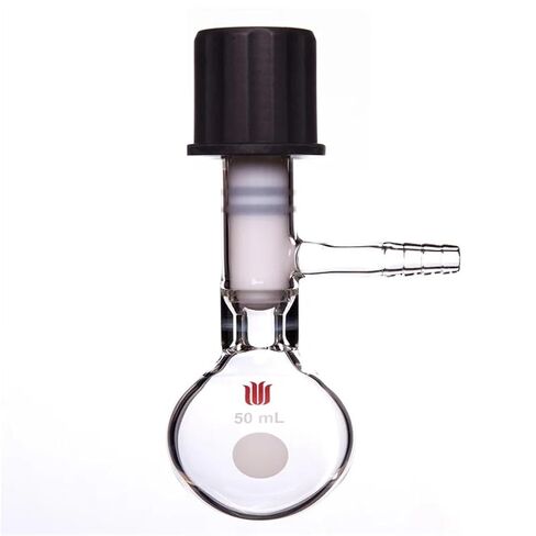 Bottle for solvent storage, spherical, thick wall, SCHLENK, high vacuum valve, fully wrapped PTFE, borosilicate glass, F49(250mL-F490250) in Kuwait