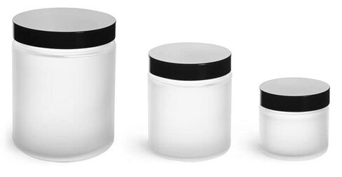 8 oz Frosted Glass Straight Sided Jars w/Black Phenolic Caps in Kuwait