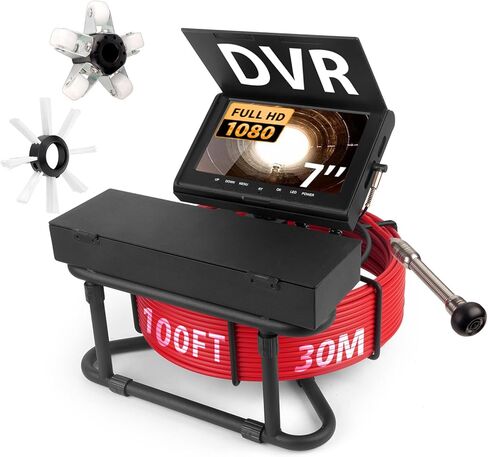 DVR Pipe Inspection Camera System, 7-Inch HD Screen, 30M/100FT Cable, Sewer Camera 1080P Full HD Recording, Drain Pipeline Endoscope with LED Lights, Waterproof IP68 Borescope 32GB SD Card Storage in Saudi Arabia