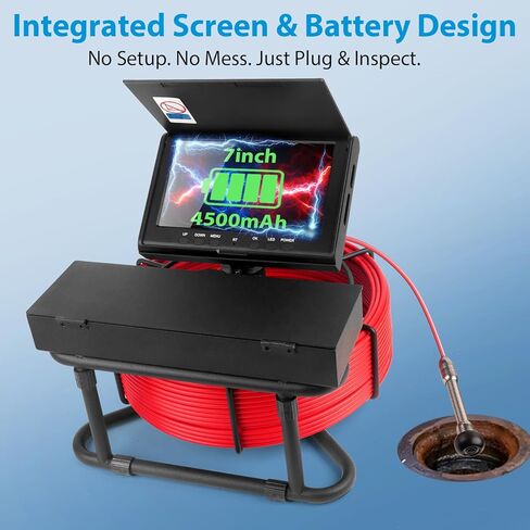 DVR Pipe Inspection Camera System, 7-Inch HD Screen, 30M/100FT Cable, Sewer Camera 1080P Full HD Recording, Drain Pipeline Endoscope with LED Lights, Waterproof IP68 Borescope 32GB SD Card Storage in Saudi Arabia